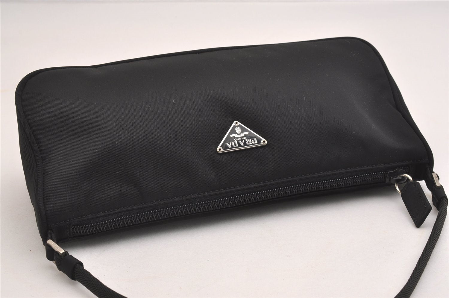 Authentic PRADA Vintage Nylon Tessuto Hand Bag Pouch Purse Black 1844I