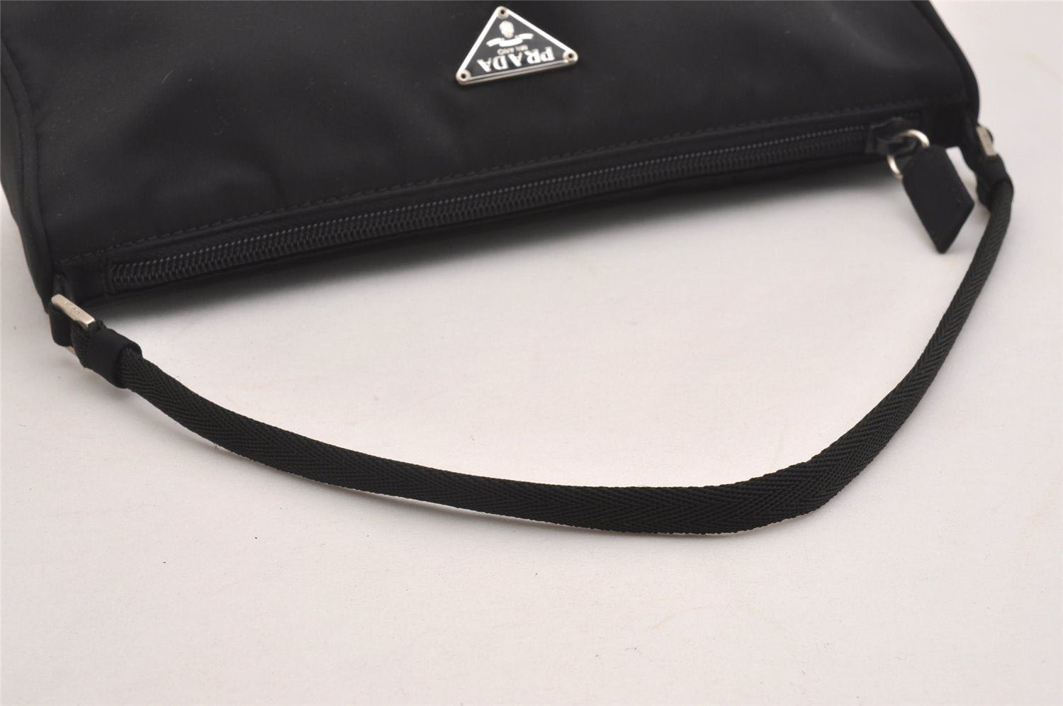 Authentic PRADA Vintage Nylon Tessuto Hand Bag Pouch Purse Black 1844I