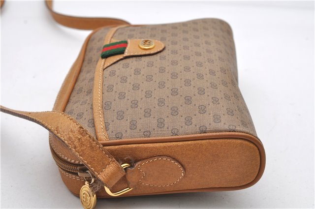 Auth GUCCI Web Sherry Line Micro GG Shoulder Bag PVC Leather Brown Junk 1845G