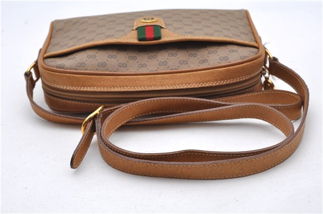 Auth GUCCI Web Sherry Line Micro GG Shoulder Bag PVC Leather Brown Junk 1845G