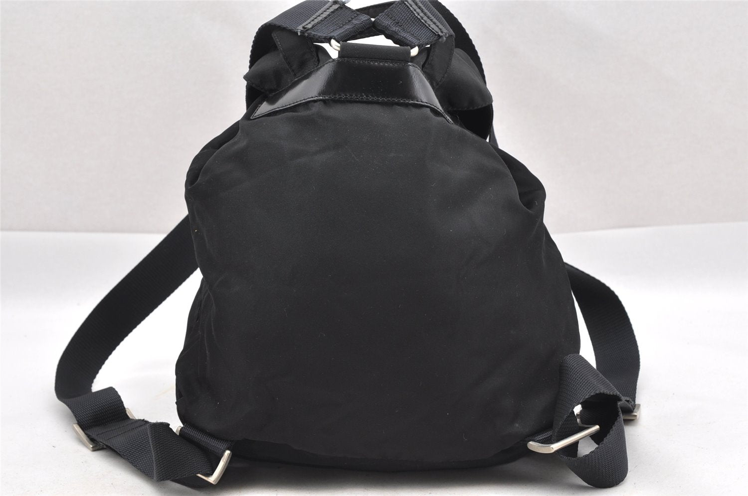 Authentic PRADA Vintage Nylon Tessuto Leather Drawstring Backpack Black 1846I