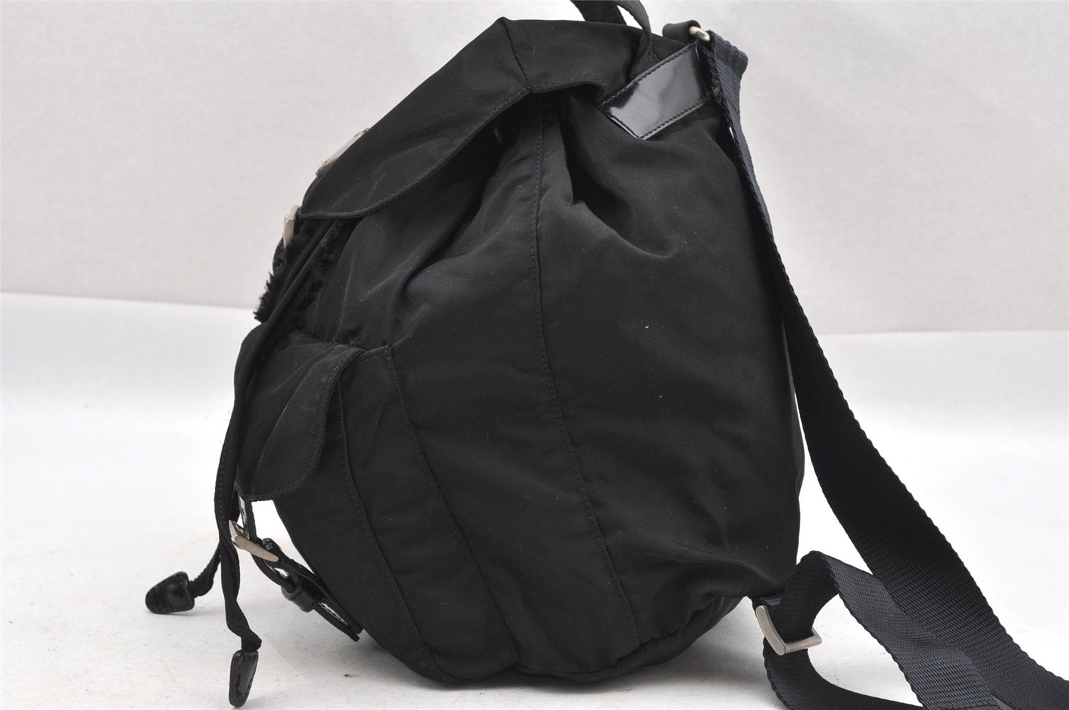 Authentic PRADA Vintage Nylon Tessuto Leather Drawstring Backpack Black 1846I