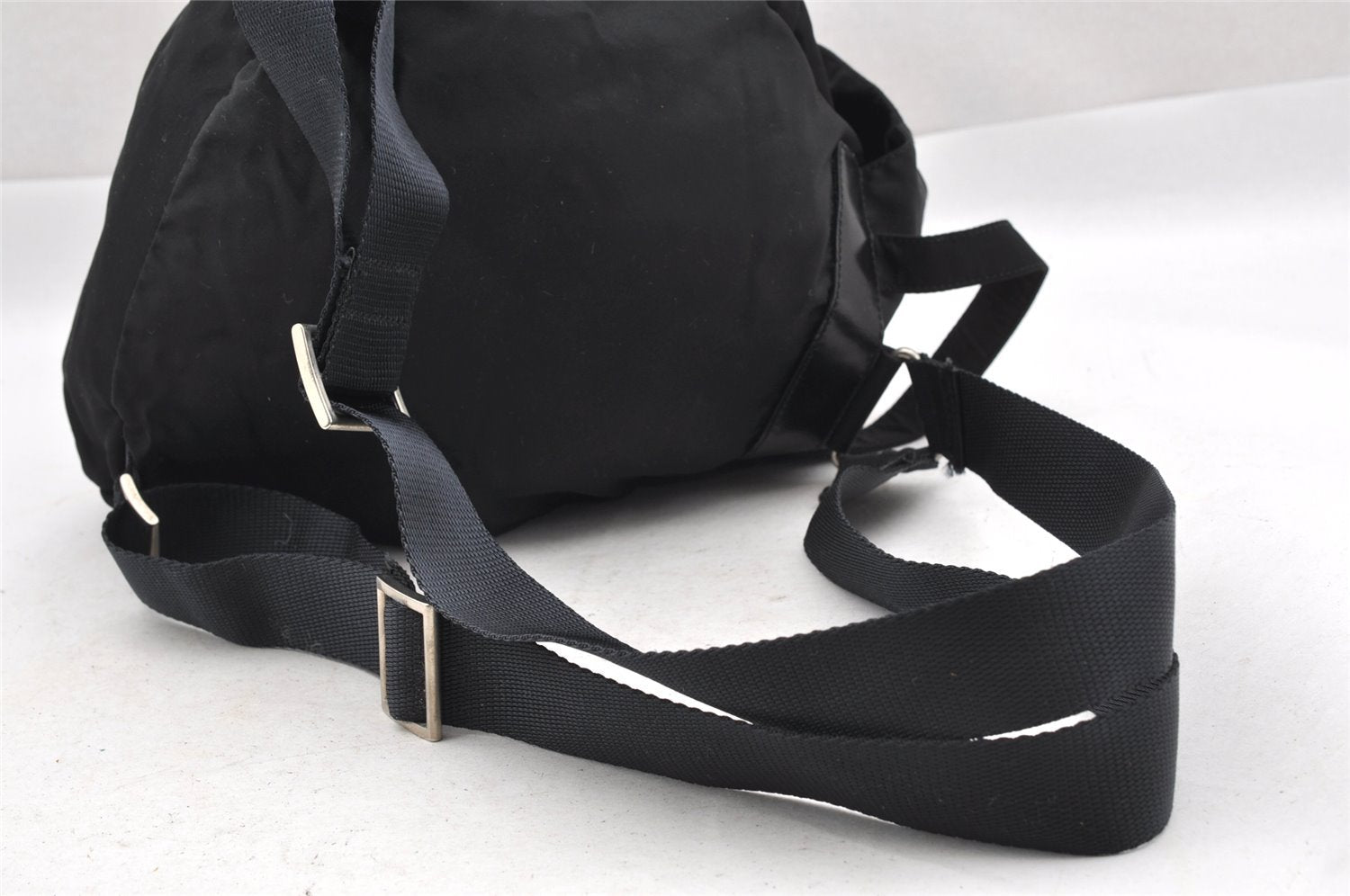 Authentic PRADA Vintage Nylon Tessuto Leather Drawstring Backpack Black 1846I