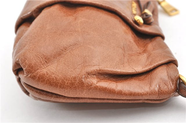 Authentic PRADA Vintage Leather Nappa Clutch Hand Bag Purse Brown 1848G
