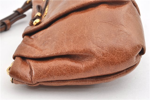 Authentic PRADA Vintage Leather Nappa Clutch Hand Bag Purse Brown 1848G