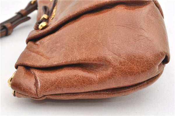 Authentic PRADA Vintage Leather Nappa Clutch Hand Bag Purse Brown 1848G