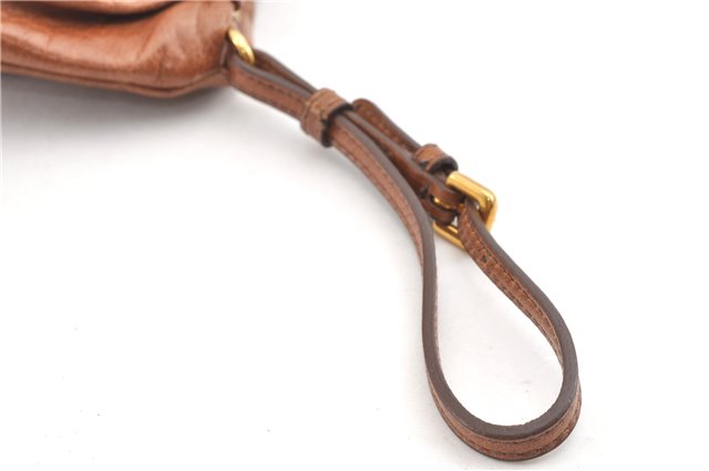 Authentic PRADA Vintage Leather Nappa Clutch Hand Bag Purse Brown 1848G