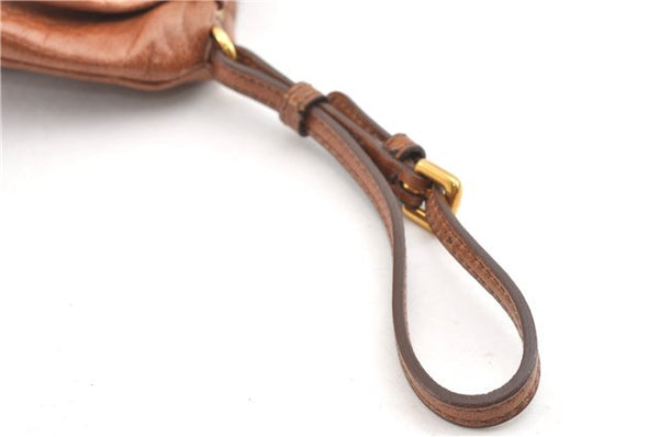 Authentic PRADA Vintage Leather Nappa Clutch Hand Bag Purse Brown 1848G