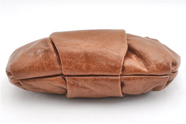 Authentic PRADA Vintage Leather Nappa Clutch Hand Bag Purse Brown 1848G