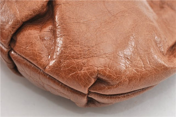 Authentic PRADA Vintage Leather Nappa Clutch Hand Bag Purse Brown 1848G