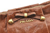 Authentic PRADA Vintage Leather Nappa Clutch Hand Bag Purse Brown 1848G