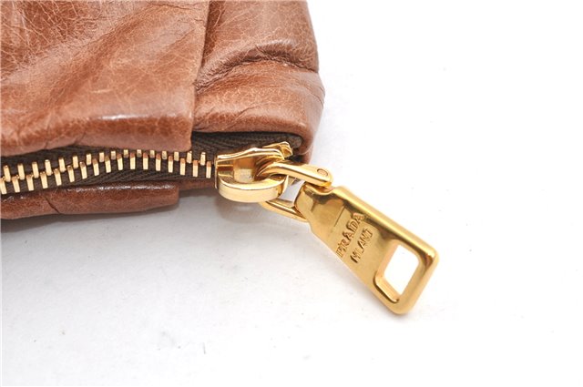 Authentic PRADA Vintage Leather Nappa Clutch Hand Bag Purse Brown 1848G