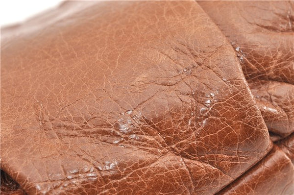 Authentic PRADA Vintage Leather Nappa Clutch Hand Bag Purse Brown 1848G