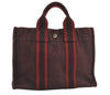 Authentic HERMES Fourre Tout PM Vintage Hand Tote Bag Canvas Wine Red 1849I