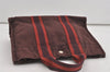 Authentic HERMES Fourre Tout PM Vintage Hand Tote Bag Canvas Wine Red 1849I