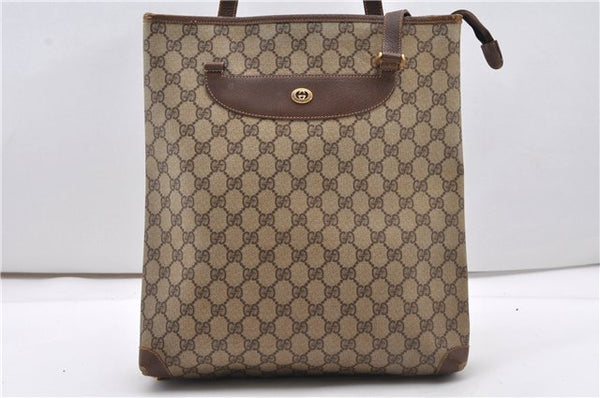 Authentic GUCCI Vintage Shoulder Tote Bag GG PVC Leather Brown Junk 1851G