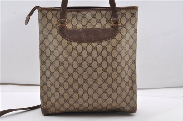 Authentic GUCCI Vintage Shoulder Tote Bag GG PVC Leather Brown Junk 1851G