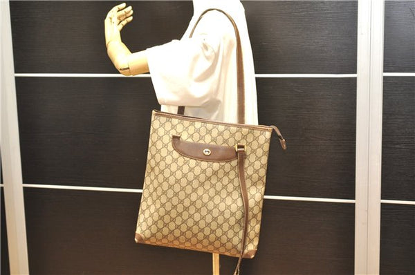 Authentic GUCCI Vintage Shoulder Tote Bag GG PVC Leather Brown Junk 1851G