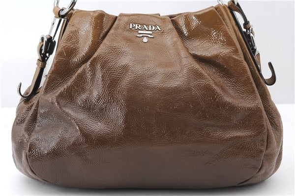 Authentic PRADA Vintage Enamel Shoulder Hand Bag Brown 1853F