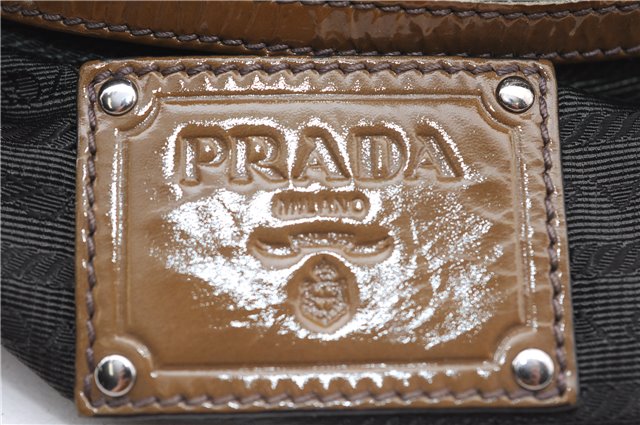 Authentic PRADA Vintage Enamel Shoulder Hand Bag Brown 1853F