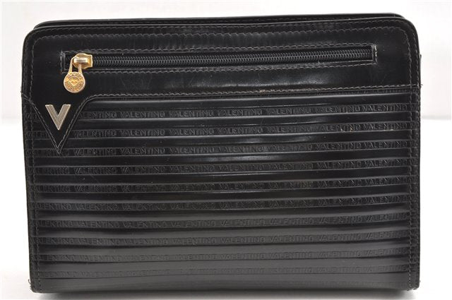 Authentic MARIO VALENTINO Logo Clutch Hand Bag Purse Leather Black 1853G