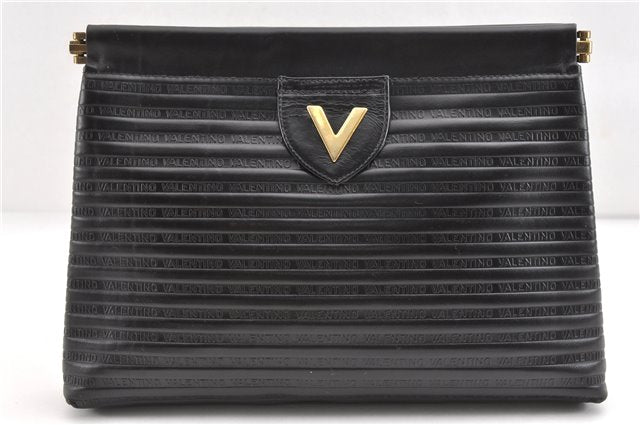 Authentic MARIO VALENTINO Logo Clutch Hand Bag Purse Leather Black 1854G