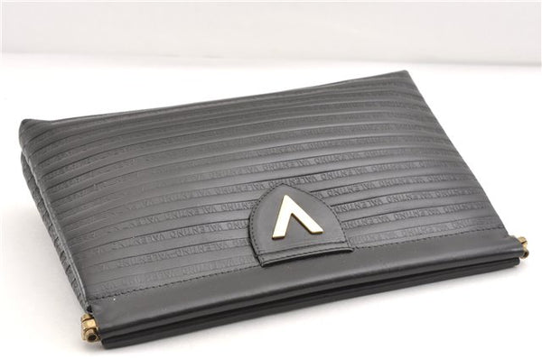 Authentic MARIO VALENTINO Logo Clutch Hand Bag Purse Leather Black 1854G