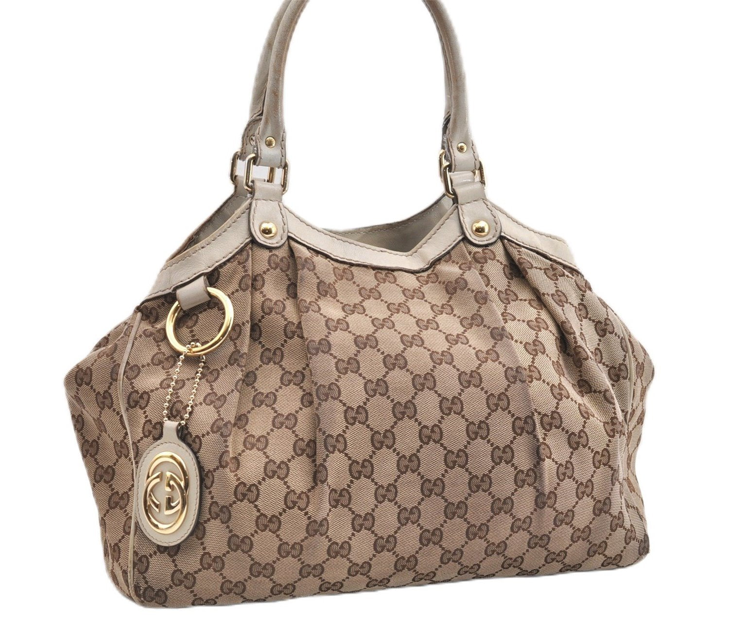 Authentic GUCCI Sukey Shoulder Tote Bag GG Canvas Leather 211944 Brown 1855G