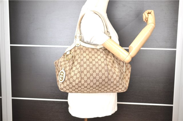 Authentic GUCCI Sukey Shoulder Tote Bag GG Canvas Leather 211944 Brown 1855G