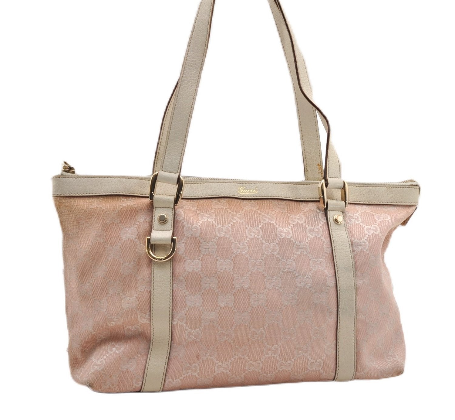 Authentic GUCCI Abbey Shoulder Tote Bag GG Canvas Leather 141470 Pink 1856G