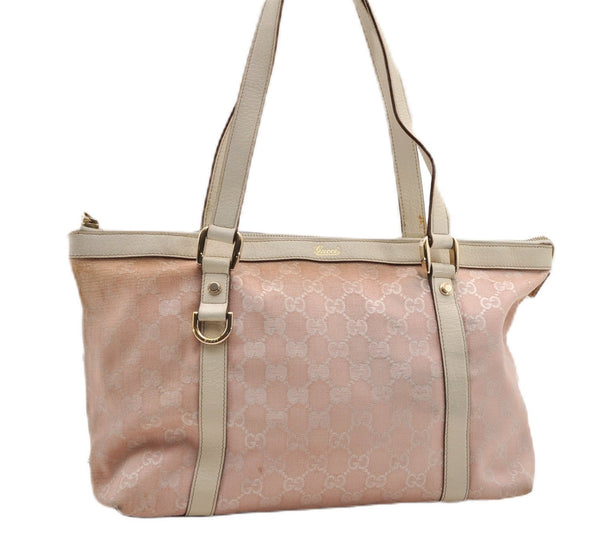 Authentic GUCCI Abbey Shoulder Tote Bag GG Canvas Leather 141470 Pink 1856G