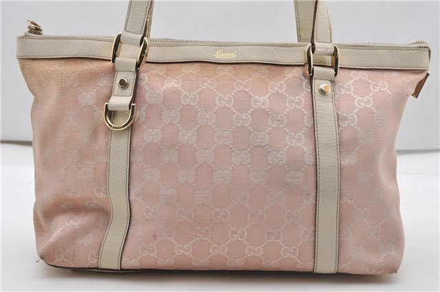 Authentic GUCCI Abbey Shoulder Tote Bag GG Canvas Leather 141470 Pink 1856G