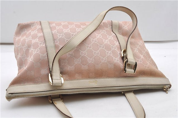 Authentic GUCCI Abbey Shoulder Tote Bag GG Canvas Leather 141470 Pink 1856G