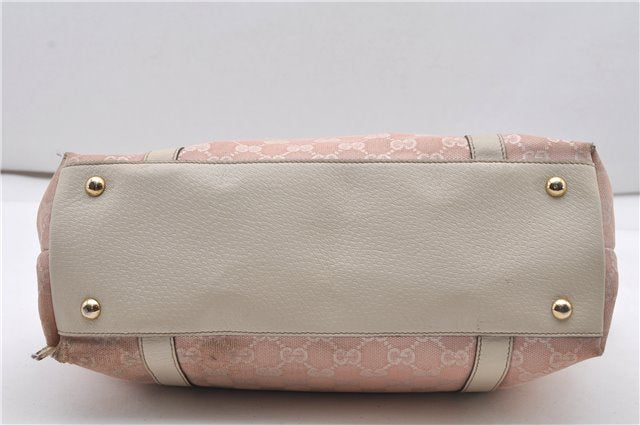 Authentic GUCCI Abbey Shoulder Tote Bag GG Canvas Leather 141470 Pink 1856G