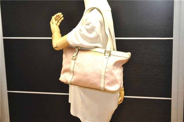 Authentic GUCCI Abbey Shoulder Tote Bag GG Canvas Leather 141470 Pink 1856G