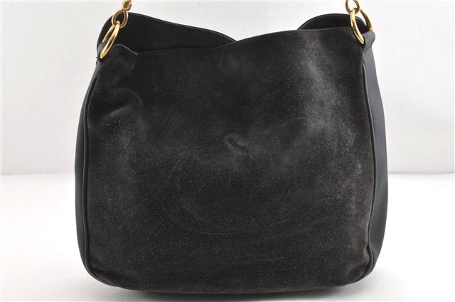 Authentic GUCCI Bamboo 2Way Hand Shoulder Bag Suede Leather Junk Black 1857G