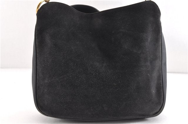 Authentic GUCCI Bamboo 2Way Hand Shoulder Bag Suede Leather Junk Black 1857G