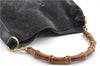 Authentic GUCCI Bamboo 2Way Hand Shoulder Bag Suede Leather Junk Black 1857G