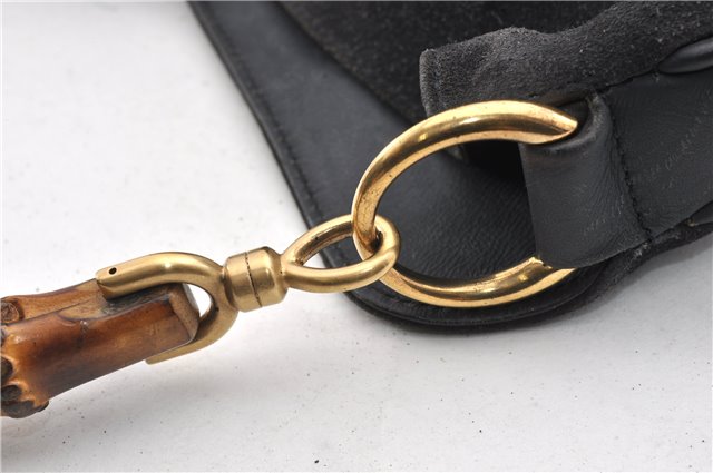 Authentic GUCCI Bamboo 2Way Hand Shoulder Bag Suede Leather Junk Black 1857G