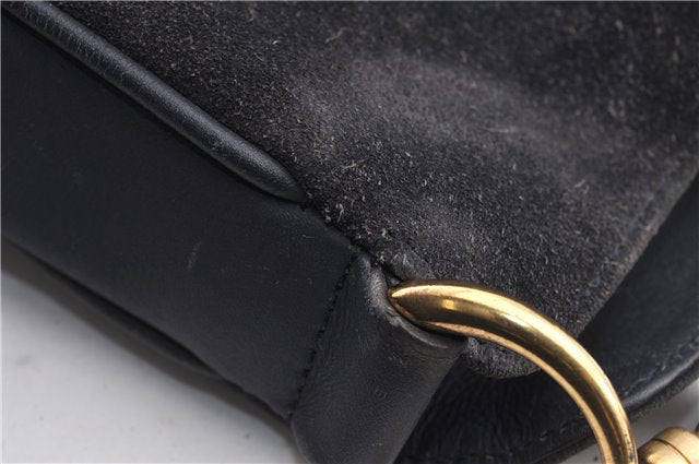 Authentic GUCCI Bamboo 2Way Hand Shoulder Bag Suede Leather Junk Black 1857G