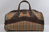 Authentic Burberrys Nova Check Canvas Leather Travel Boston Bag Beige 1857I