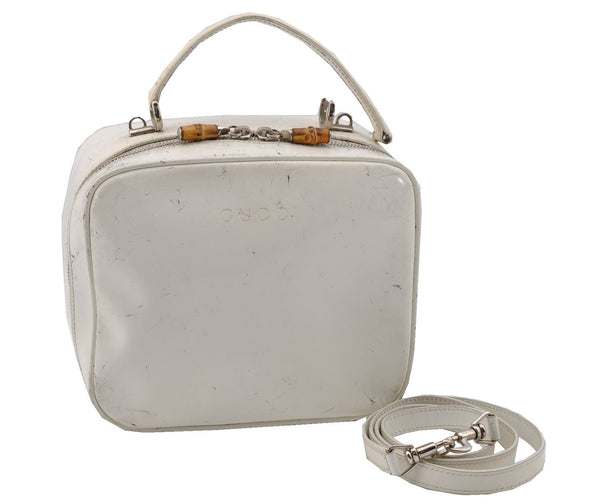 Authentic GUCCI Bamboo 2way Shoulder Hand Bag Purse Leather White Junk 1858G