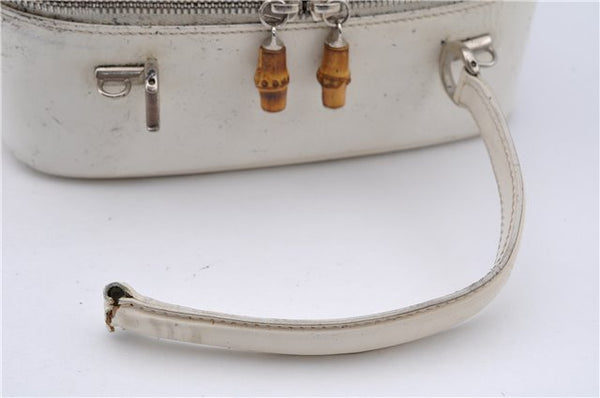 Authentic GUCCI Bamboo 2way Shoulder Hand Bag Purse Leather White Junk 1858G