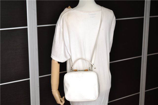 Authentic GUCCI Bamboo 2way Shoulder Hand Bag Purse Leather White Junk 1858G