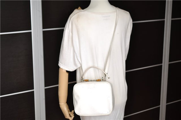 Authentic GUCCI Bamboo 2way Shoulder Hand Bag Purse Leather White Junk 1858G