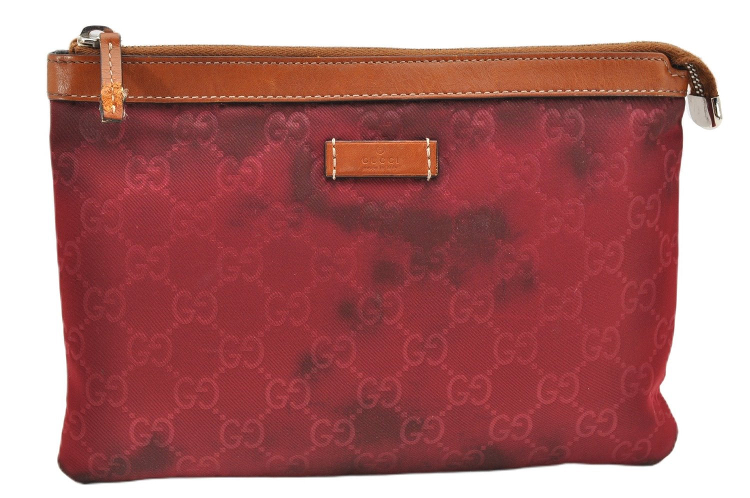 Authentic GUCCI Clutch Hand Bag Purse GG Nylon Leather 282071 Red 1859G