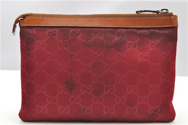 Authentic GUCCI Clutch Hand Bag Purse GG Nylon Leather 282071 Red 1859G