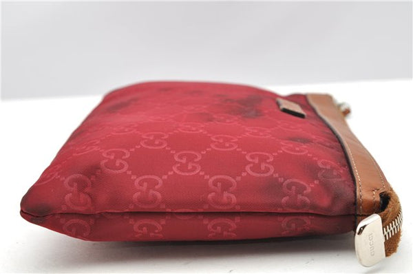 Authentic GUCCI Clutch Hand Bag Purse GG Nylon Leather 282071 Red 1859G