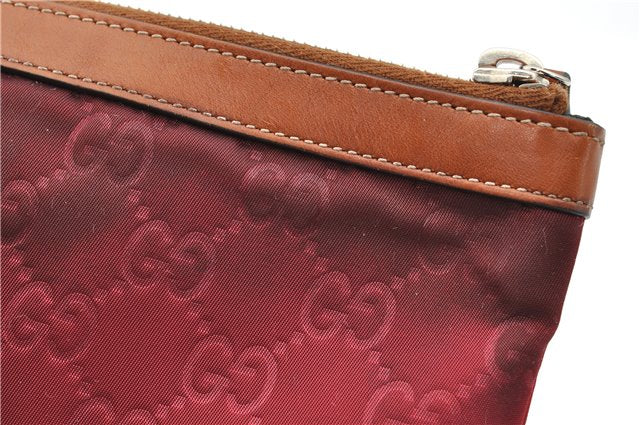 Authentic GUCCI Clutch Hand Bag Purse GG Nylon Leather 282071 Red 1859G