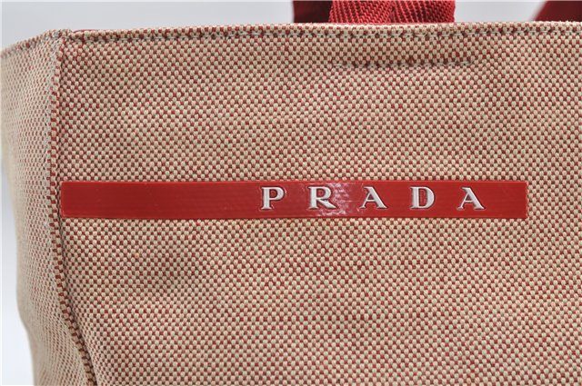 Authentic PRADA Sports Canvas Nylon Shoulder Tote Bag Beige Red 1868E